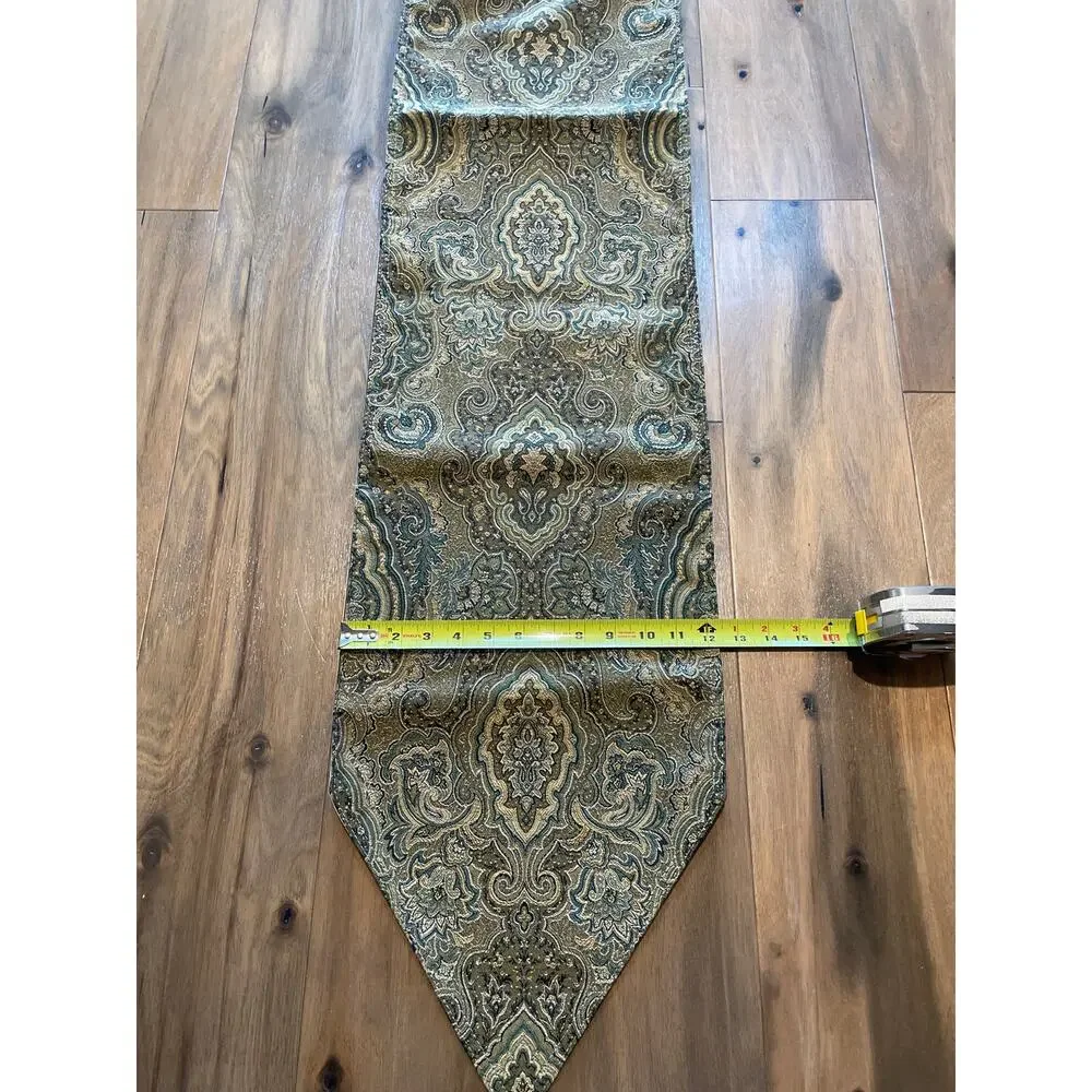 JCPenney London Jade Tapestry Table Runner 80 Inches Sage Blue Tan Cream Tassel